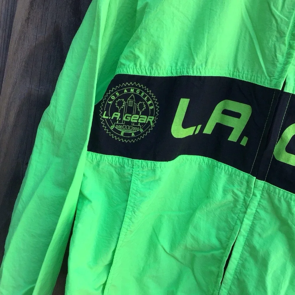 Vintage LA Gear Neon Green Windbreaker Jacket Full Zip Mens Small 90s - Picture 3 of 7